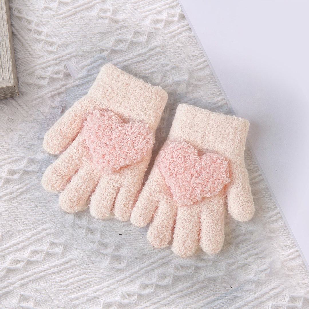 1 Pair Autumn Winter Patchwork Color Kids Gloves Heart Splicing Knitting Gloves Thickened Children Baby Full Finger Image 9
