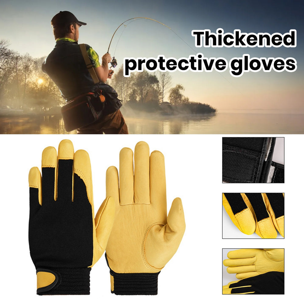 1 Pair Labor Gloves Adjustable Wrist Five Fingers Color Matching Thick Wear-resistant Safety Work Image 2