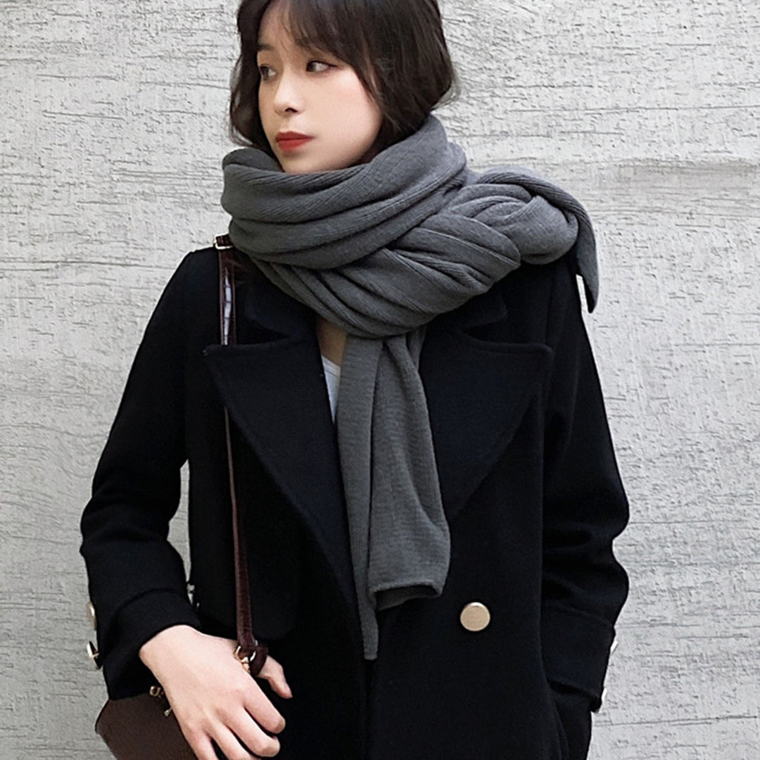Women Winter Scarf Solid Color Thick Warm Imitation Cashmere Soft Neck Protection Warm Windproof Wide Long Decorative Image 11