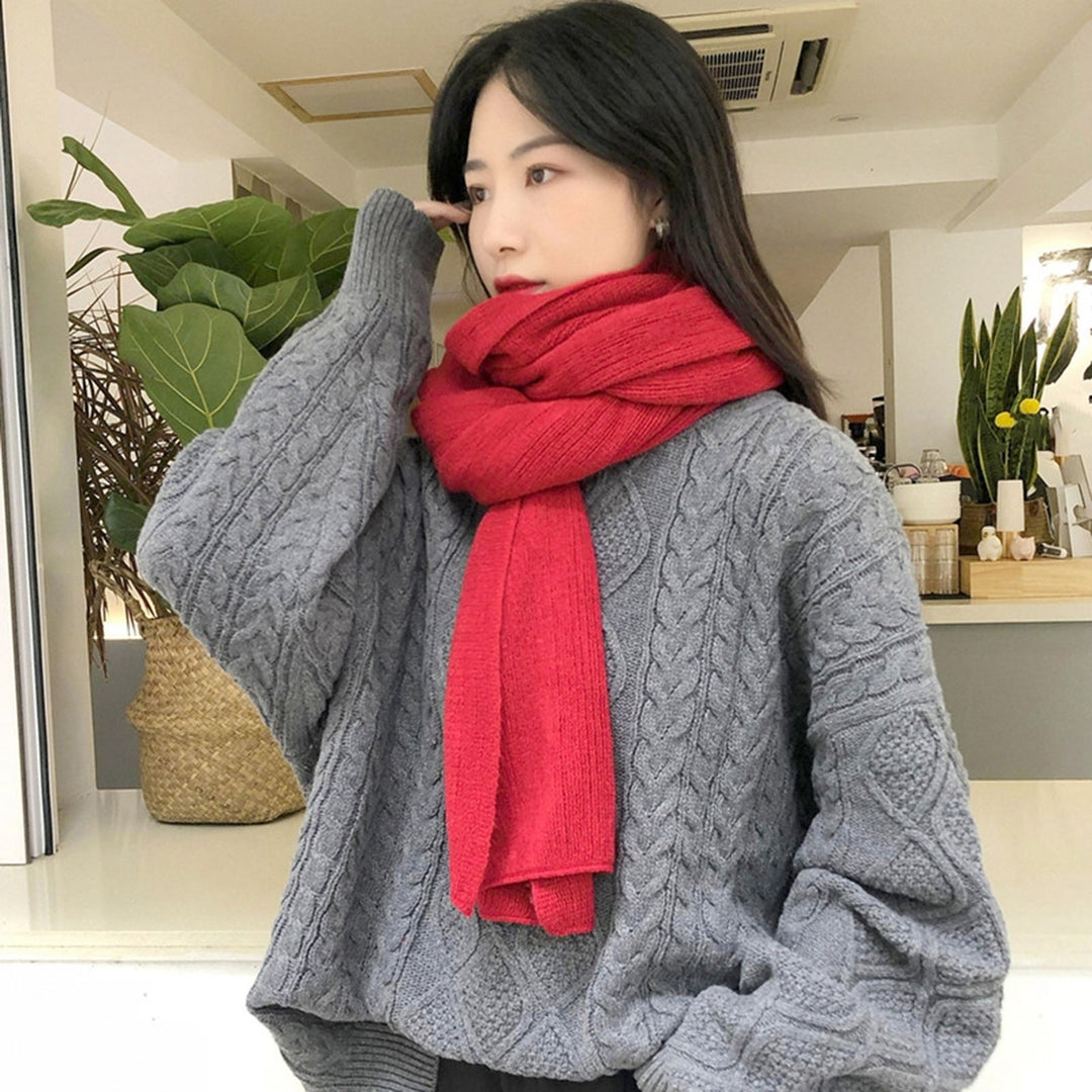 Women Winter Scarf Solid Color Thick Warm Imitation Cashmere Soft Neck Protection Warm Windproof Wide Long Decorative Image 12