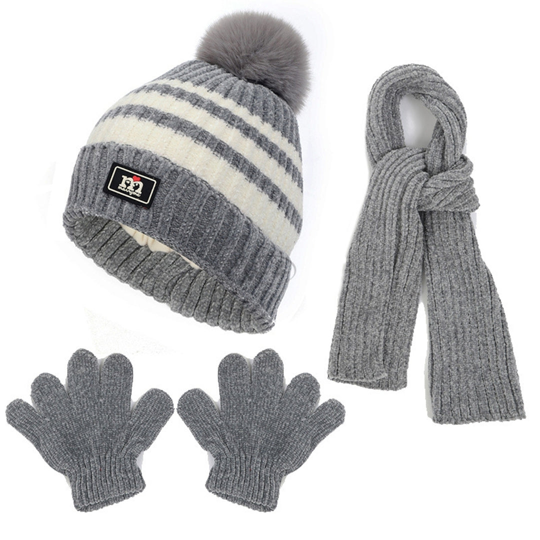 1 Set Children Hat Scarf Gloves Set Warm and Thickened Knitted Hat Gloves Scarf Three-piece Set Autumn Image 3