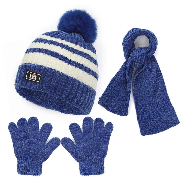 1 Set Children Hat Scarf Gloves Set Warm and Thickened Knitted Hat Gloves Scarf Three-piece Set Autumn Image 1