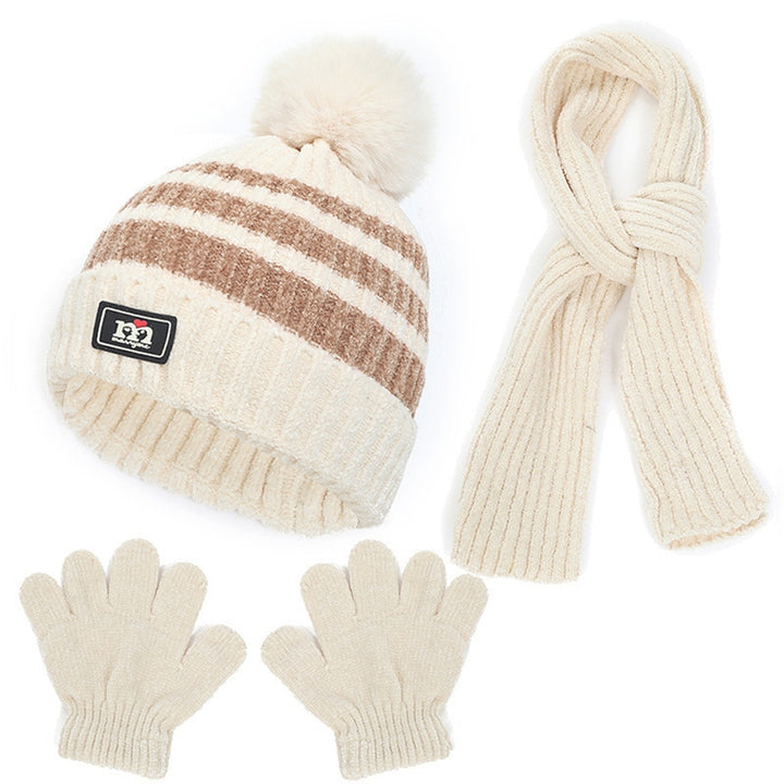 1 Set Children Hat Scarf Gloves Set Warm and Thickened Knitted Hat Gloves Scarf Three-piece Set Autumn Image 4