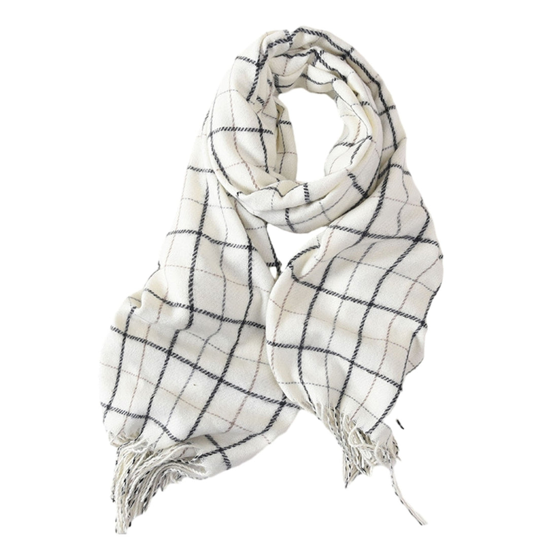 Women Autumn Winter Imitation Cashmere Scarf Plaid Print Thickened Warm Shawl Soft Elegant Tassels Long Scarf Image 3