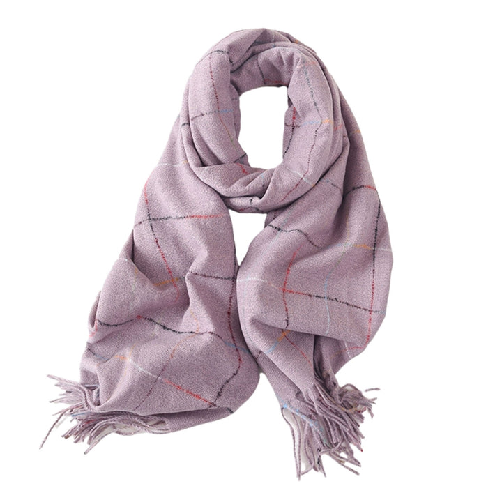 Women Winter Scarf Double-sided Plush Tassel Wide Long Thick Windproof Decorative Plaid Print Soft Sunscreen Neck Image 4