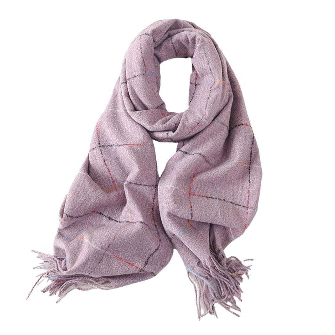 Women Winter Scarf Double-sided Plush Tassel Wide Long Thick Windproof Decorative Plaid Print Soft Sunscreen Neck Image 1