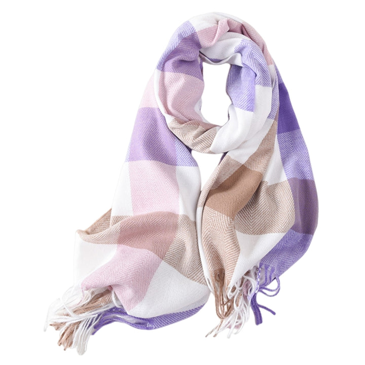 Women Winter Scarf Double-sided Plush Tassel Color Matching Wide Long Thick Windproof Decorative Image 6