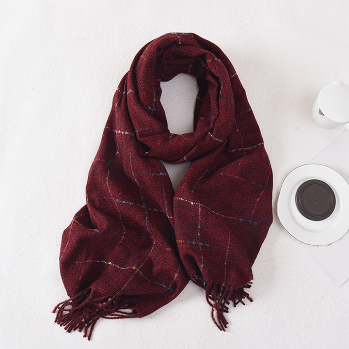 Women Winter Scarf Double-sided Plush Tassel Wide Long Thick Windproof Decorative Plaid Print Soft Sunscreen Neck Image 9