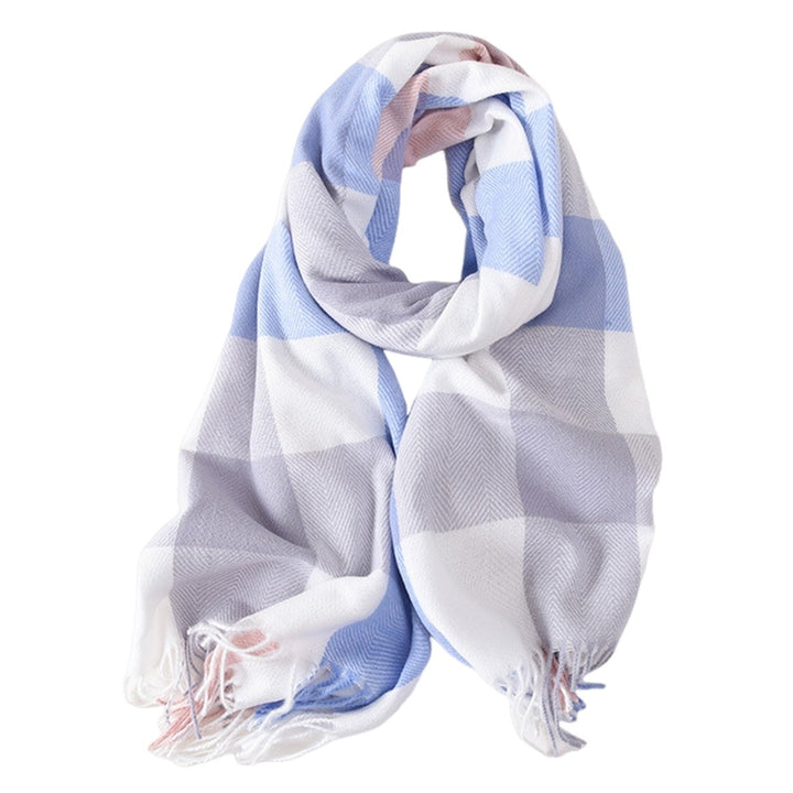 Women Winter Scarf Double-sided Plush Tassel Color Matching Wide Long Thick Windproof Decorative Image 1