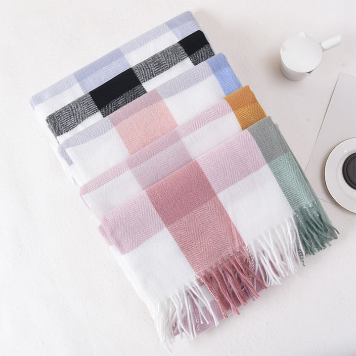 Women Winter Scarf Double-sided Plush Tassel Color Matching Wide Long Thick Windproof Decorative Image 12