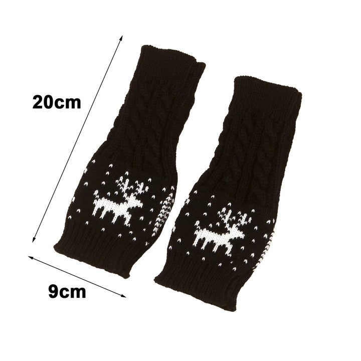 1 Pair Winter Typing Gloves Knitted Half Fingers Elastic Elk Printed Color Matching Anti-slip Wrist Image 6