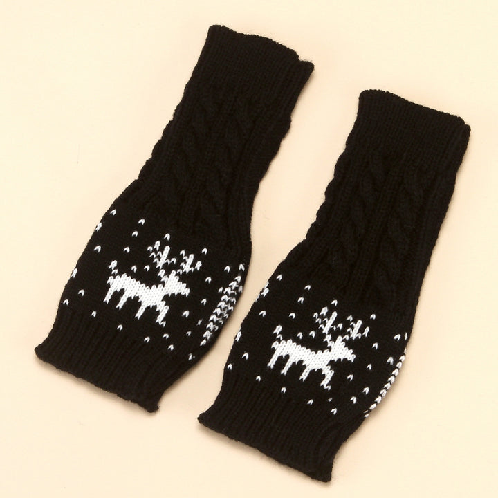 1 Pair Winter Typing Gloves Knitted Half Fingers Elastic Elk Printed Color Matching Anti-slip Wrist Image 8