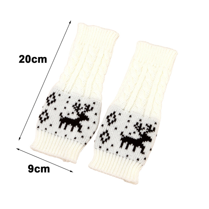 1 Pair Winter Typing Gloves Knitted Half Fingers Elastic Elk Printed Color Matching Anti-slip Wrist Image 10