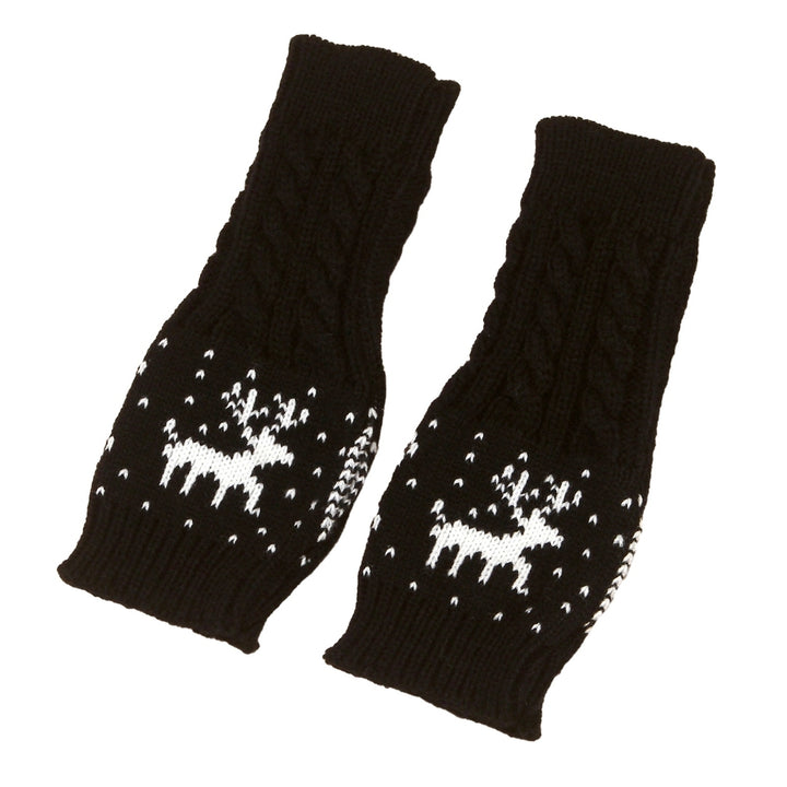 1 Pair Winter Typing Gloves Knitted Half Fingers Elastic Elk Printed Color Matching Anti-slip Wrist Image 11