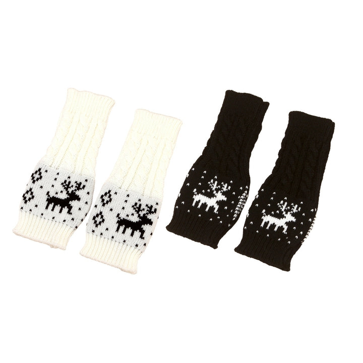 1 Pair Winter Typing Gloves Knitted Half Fingers Elastic Elk Printed Color Matching Anti-slip Wrist Image 12
