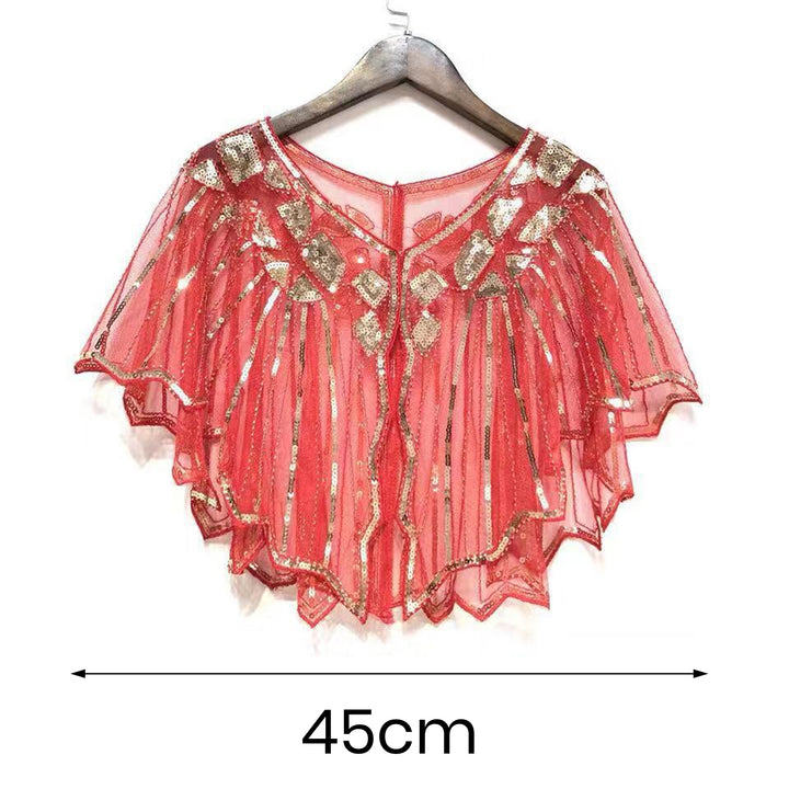 Women Prom Shawl Beaded Sequin Decor See-through Short V Neck Thin Shoulder Decoration Soft Image 11