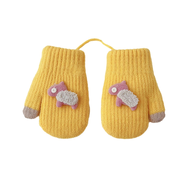 1 Pair Children Gloves Cartoon Decor Color Matching Knitted Thick Warm Neck-hanging Anti-lost Image 3