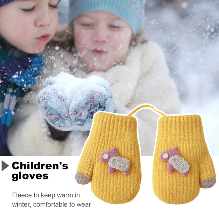 1 Pair Children Gloves Cartoon Decor Color Matching Knitted Thick Warm Neck-hanging Anti-lost Image 9