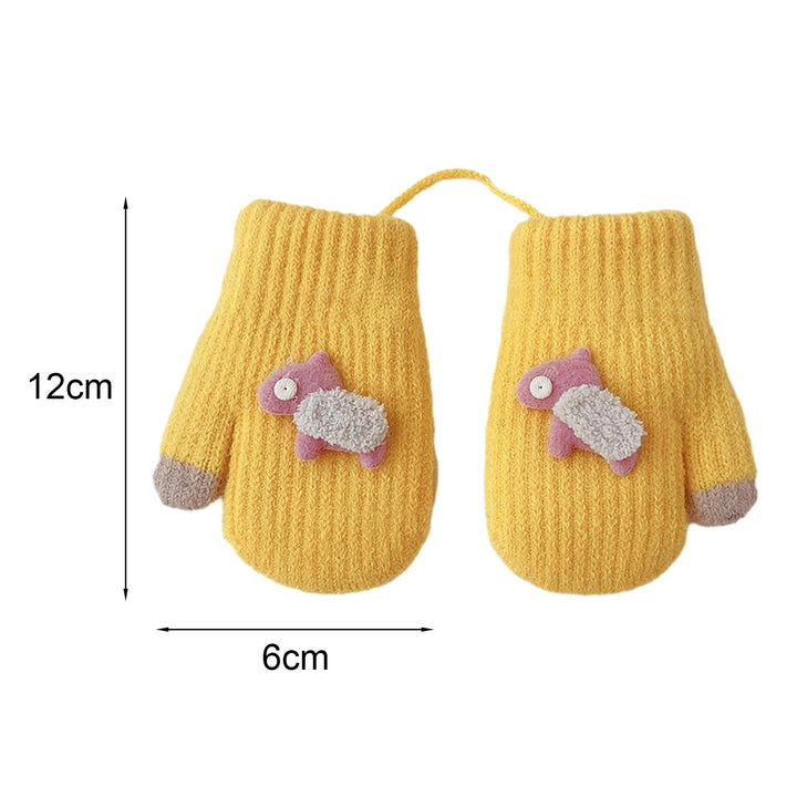 1 Pair Children Gloves Cartoon Decor Color Matching Knitted Thick Warm Neck-hanging Anti-lost Image 11
