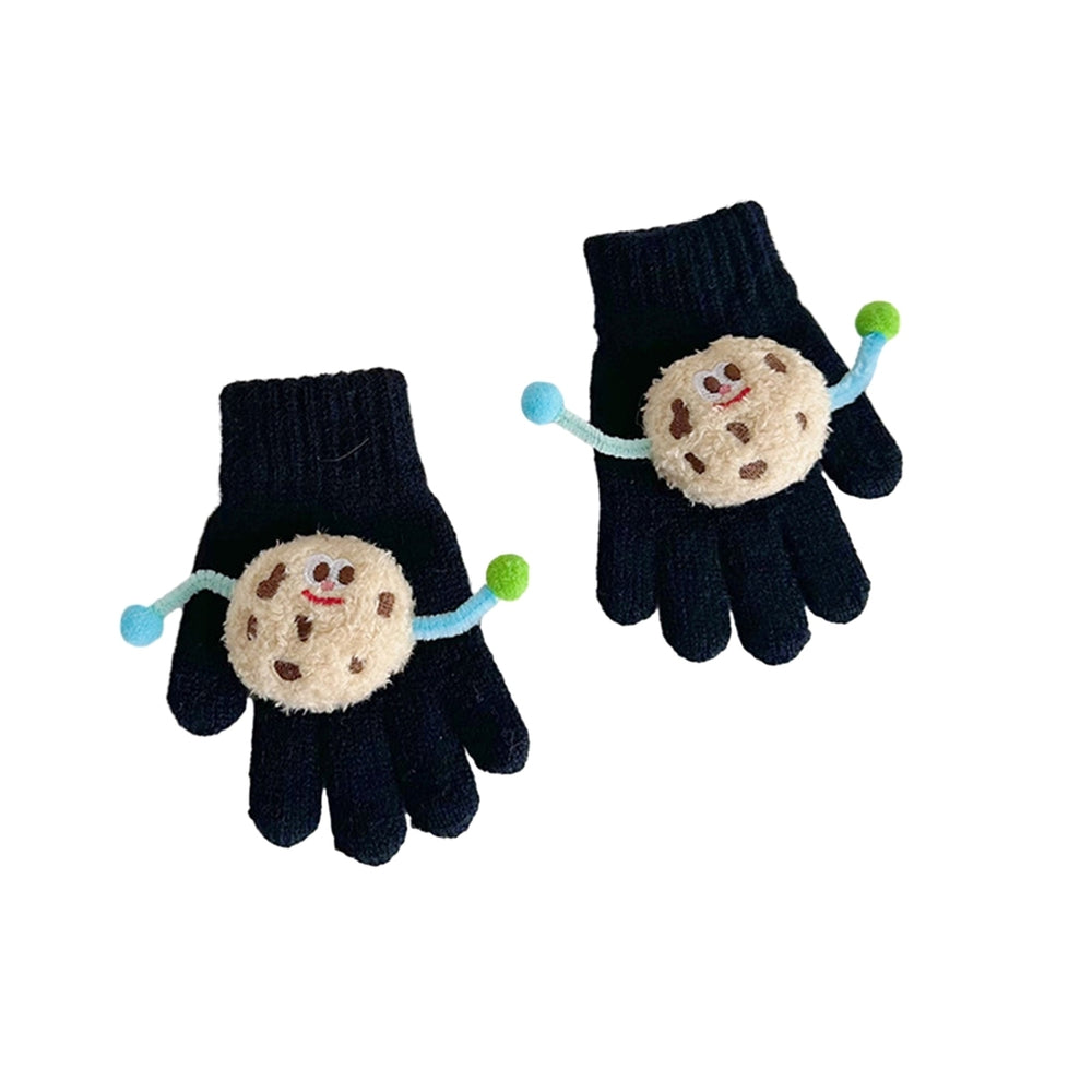 1 Pair Children Autumn Winter Knitting Gloves Cartoon Cookie Decor Boys Girls Gloves Ribbed Cuffs High Elastic Gloves Image 2