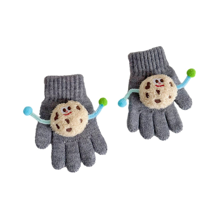 1 Pair Children Autumn Winter Knitting Gloves Cartoon Cookie Decor Boys Girls Gloves Ribbed Cuffs High Elastic Gloves Image 3