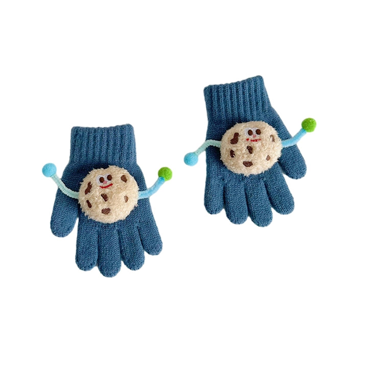 1 Pair Children Autumn Winter Knitting Gloves Cartoon Cookie Decor Boys Girls Gloves Ribbed Cuffs High Elastic Gloves Image 4