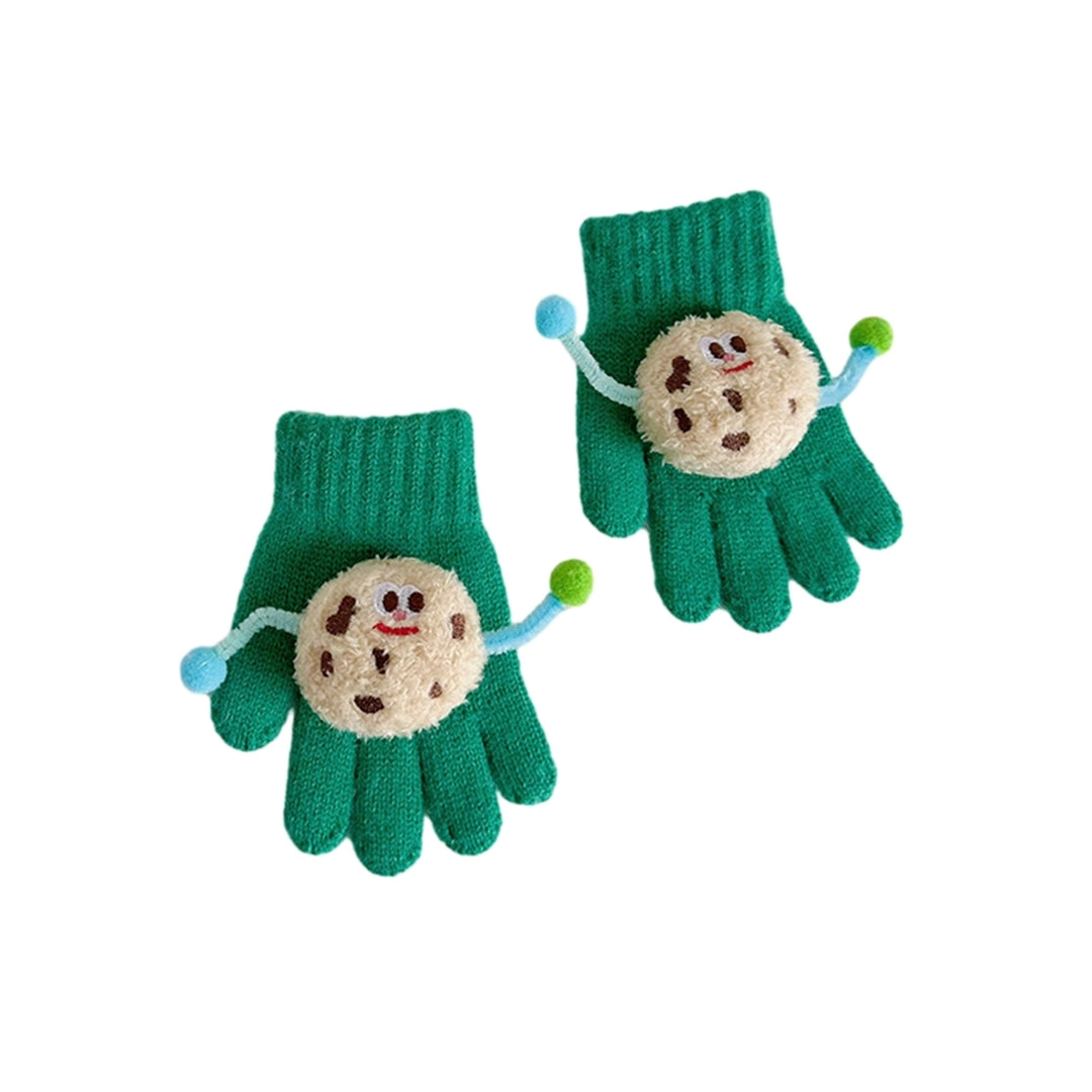 1 Pair Children Autumn Winter Knitting Gloves Cartoon Cookie Decor Boys Girls Gloves Ribbed Cuffs High Elastic Gloves Image 6