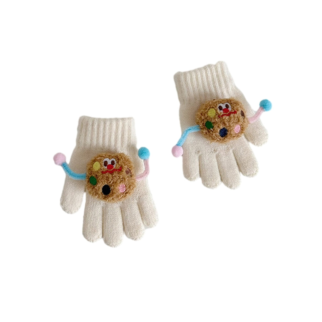 1 Pair Children Autumn Winter Knitting Gloves Cartoon Cookie Decor Boys Girls Gloves Ribbed Cuffs High Elastic Gloves Image 9