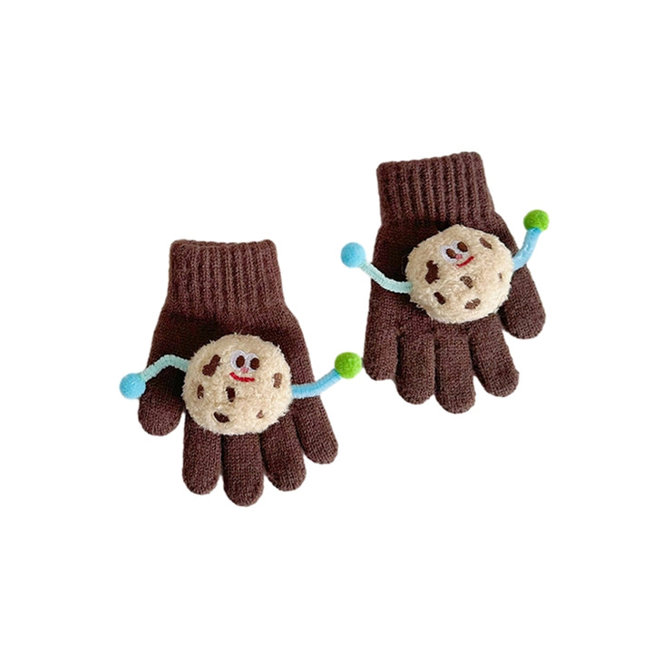 1 Pair Children Autumn Winter Knitting Gloves Cartoon Cookie Decor Boys Girls Gloves Ribbed Cuffs High Elastic Gloves Image 10