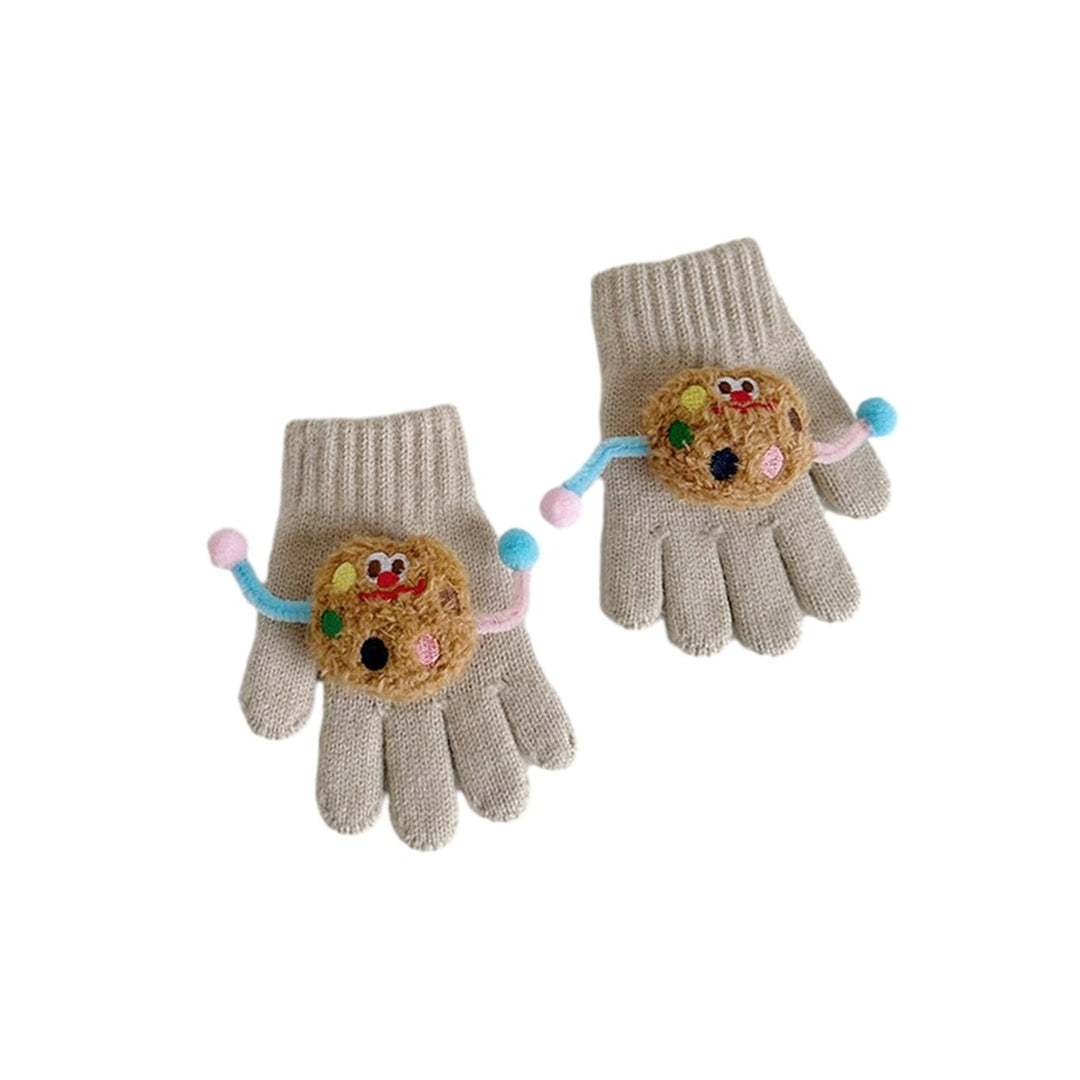 1 Pair Children Autumn Winter Knitting Gloves Cartoon Cookie Decor Boys Girls Gloves Ribbed Cuffs High Elastic Gloves Image 1