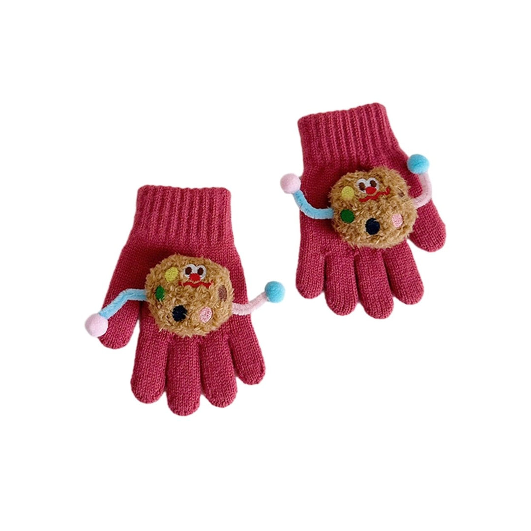 1 Pair Children Autumn Winter Knitting Gloves Cartoon Cookie Decor Boys Girls Gloves Ribbed Cuffs High Elastic Gloves Image 1