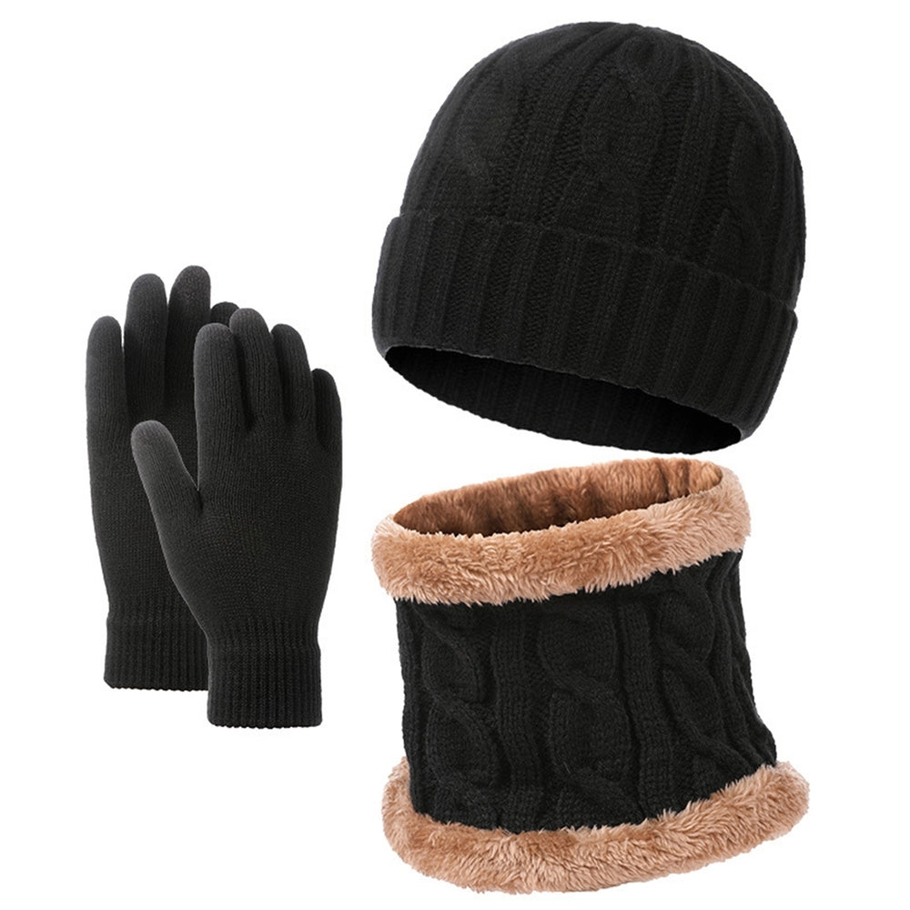 1 Set Hat Scarf Gloves Set Unsiex Thick Warm Elastic Anti-slip Neck Head Hands Protection Cozy Image 2