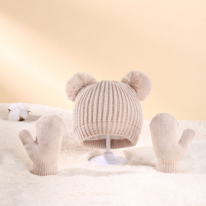 Children Hat Gloves Set Thickened Knitted Good Elasticity Plush Anti-slip Ball Decor Dome Soft Warm Image 6