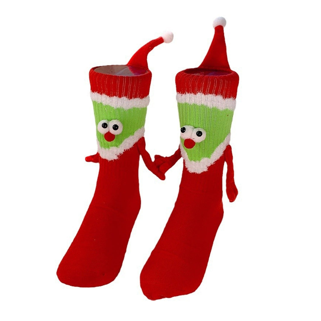 1 Pair Christmas Socks Cartoon Magnet Hand-linking Knitted Color Matching Soft Elastic Anti-slip Image 4