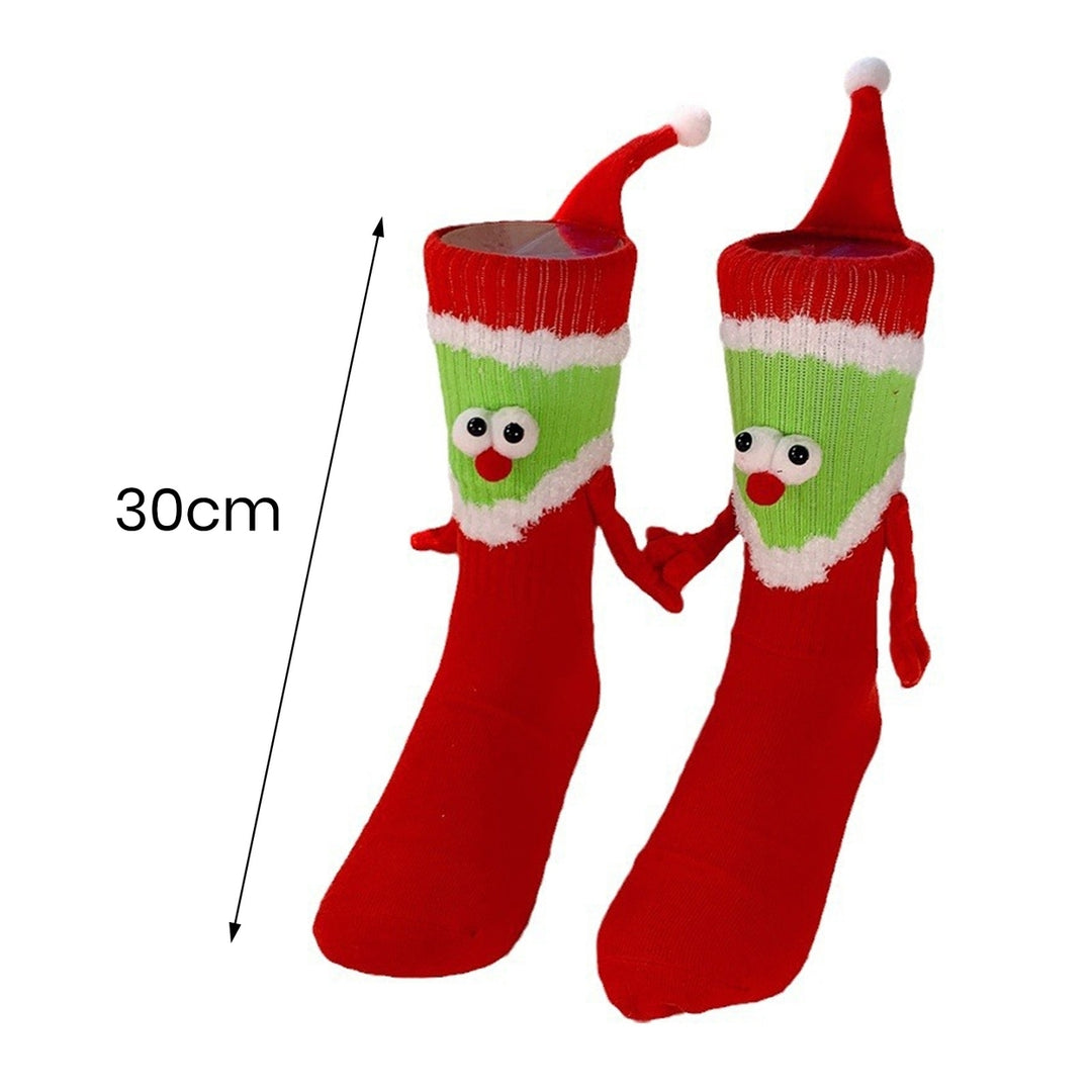 1 Pair Christmas Socks Cartoon Magnet Hand-linking Knitted Color Matching Soft Elastic Anti-slip Image 6