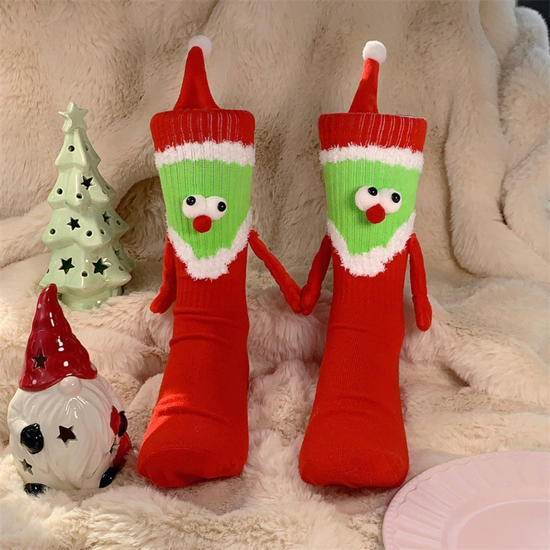 1 Pair Christmas Socks Cartoon Magnet Hand-linking Knitted Color Matching Soft Elastic Anti-slip Image 7