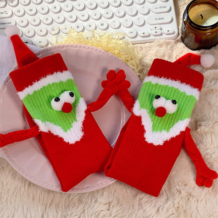 1 Pair Christmas Socks Cartoon Magnet Hand-linking Knitted Color Matching Soft Elastic Anti-slip Image 8