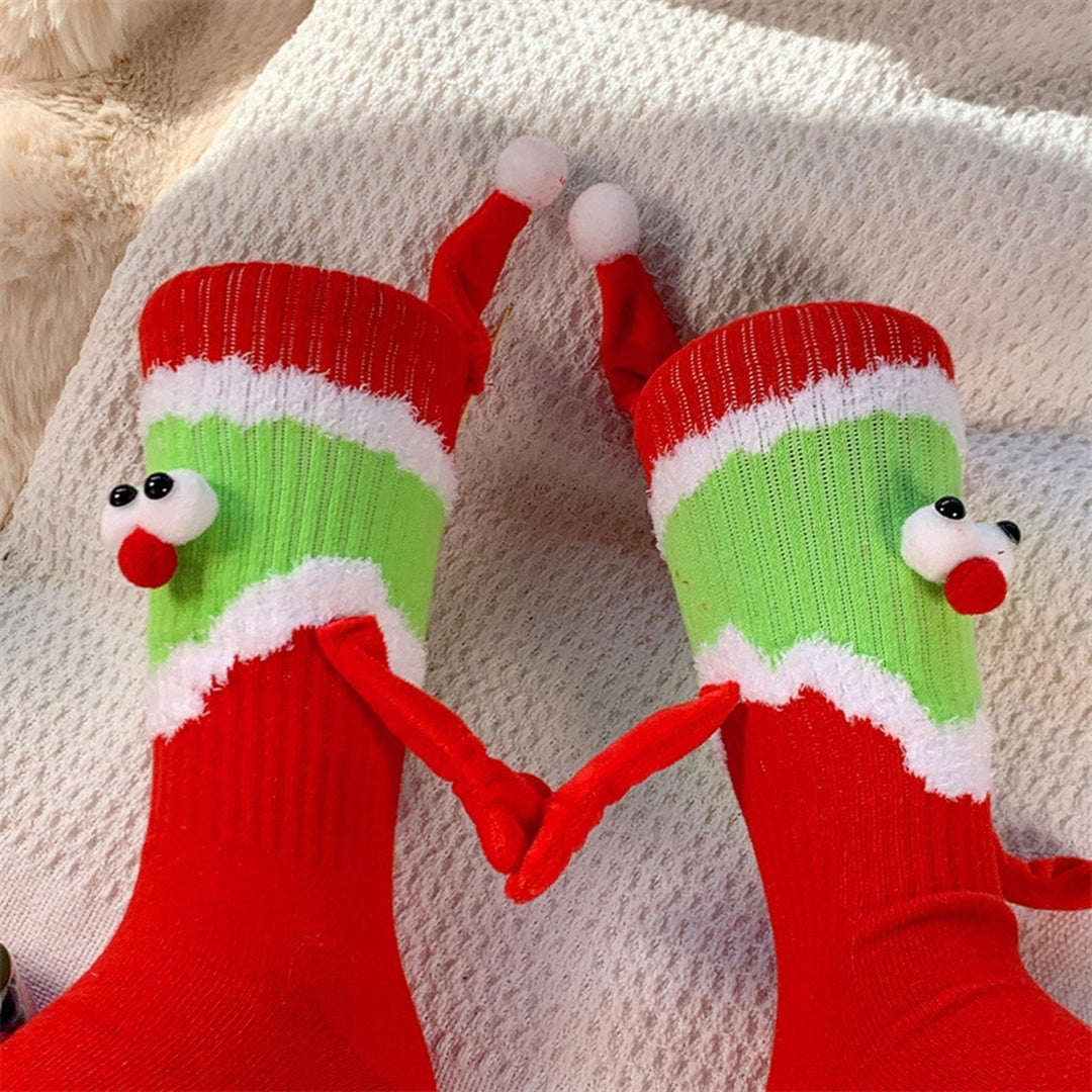 1 Pair Christmas Socks Cartoon Magnet Hand-linking Knitted Color Matching Soft Elastic Anti-slip Image 11