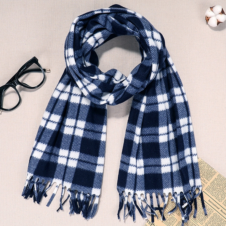Unisex Winter Scarf Color Matching Plaid Print Tassel Thick Warm Soft Double-sided Plush Long And Image 1