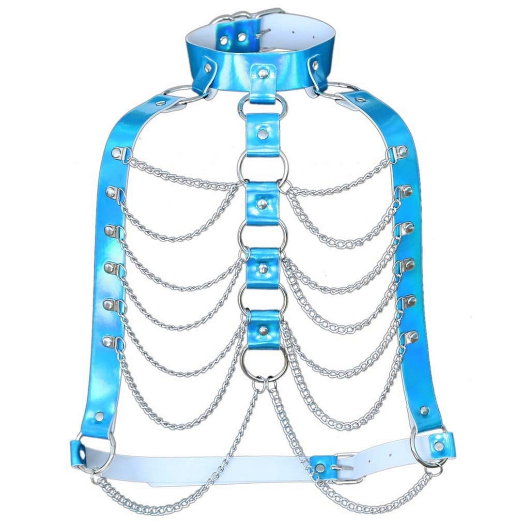 Holographic Faux Leather Body Chain Punk Women Waist Chest Chain Harness Top Body Jewelry Festival Outfit Image 3