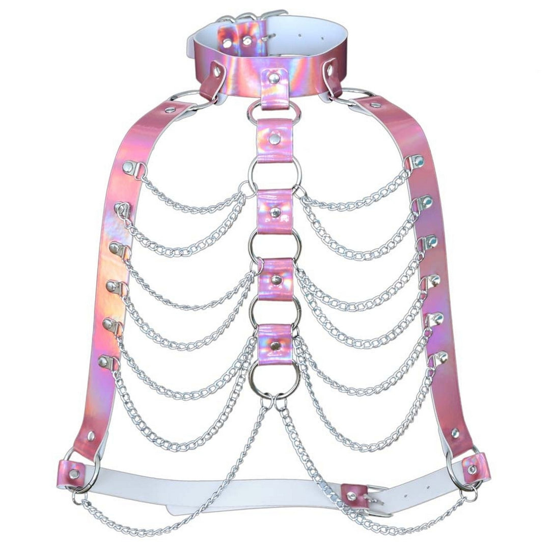 Holographic Faux Leather Body Chain Punk Women Waist Chest Chain Harness Top Body Jewelry Festival Outfit Image 4