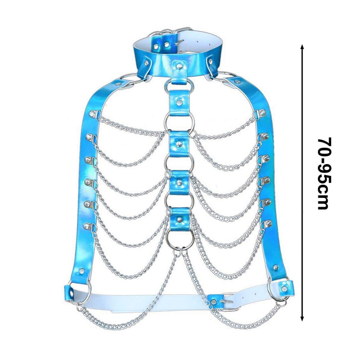 Holographic Faux Leather Body Chain Punk Women Waist Chest Chain Harness Top Body Jewelry Festival Outfit Image 9