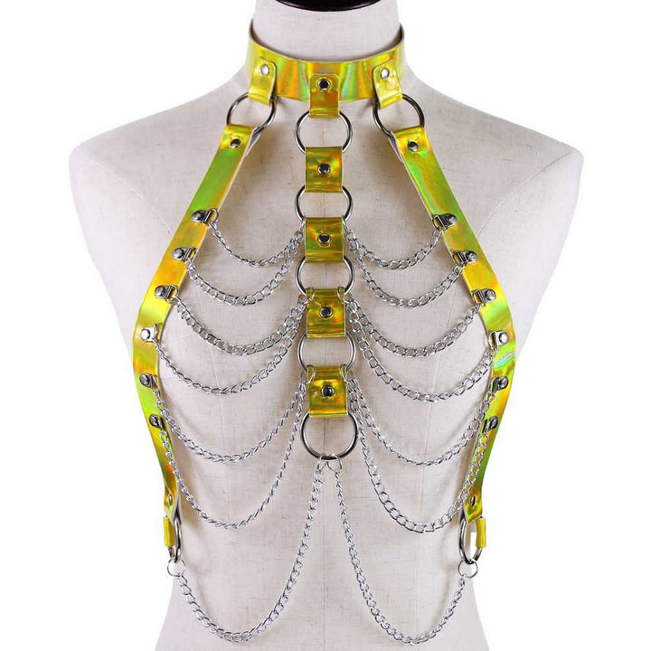 Holographic Faux Leather Body Chain Punk Women Waist Chest Chain Harness Top Body Jewelry Festival Outfit Image 10