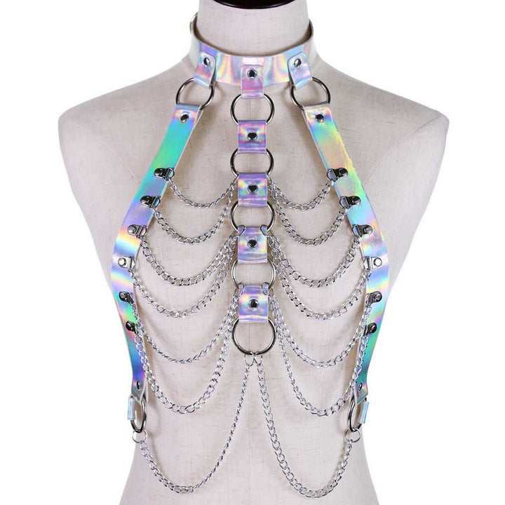 Holographic Faux Leather Body Chain Punk Women Waist Chest Chain Harness Top Body Jewelry Festival Outfit Image 12