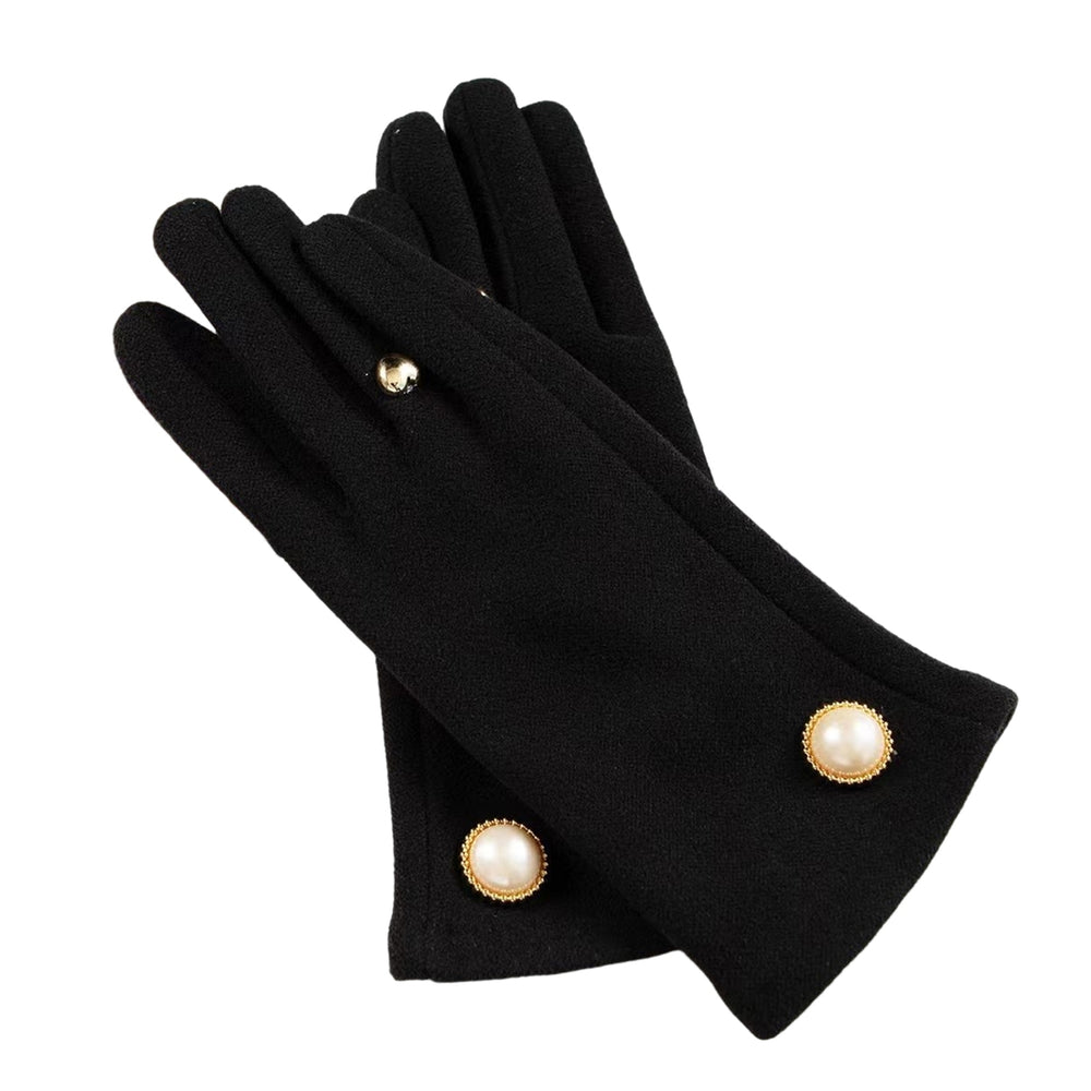 1 Pair Winter Women Gloves 2 Fingers Touchscreen Elegant Faux Pearl Button Windproof Thickened Warm Ladies Motorcycle Image 2