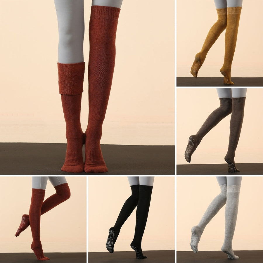 1 Pair Autumn Winter Over Knee Long Socks Super Soft Moisture-Wicking Yoga Socks Anti-slip Bottoms Warm Socks Image 1