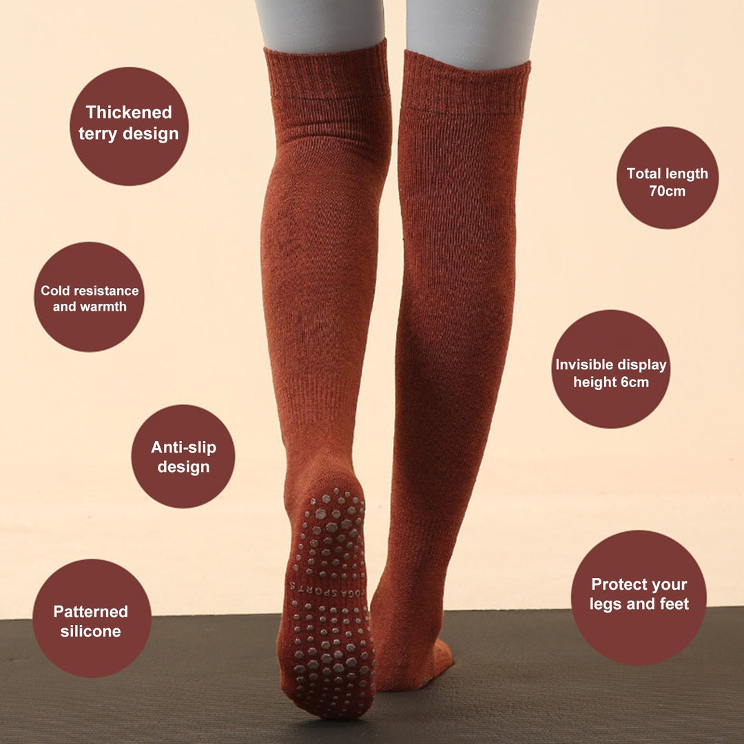 1 Pair Autumn Winter Over Knee Long Socks Super Soft Moisture-Wicking Yoga Socks Anti-slip Bottoms Warm Socks Image 7