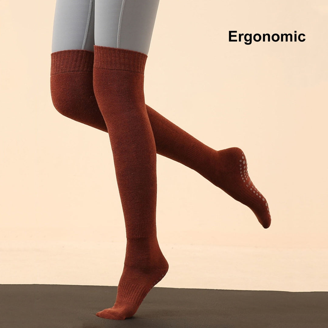 1 Pair Autumn Winter Over Knee Long Socks Super Soft Moisture-Wicking Yoga Socks Anti-slip Bottoms Warm Socks Image 12