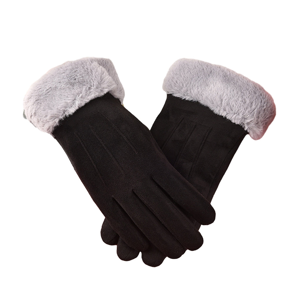 1 Pair Women Winter Gloves Windproof Thick Plush Warm Touch Screen Anti-slip Soft Cold-proof Elastic Wrist Cycling Image 2