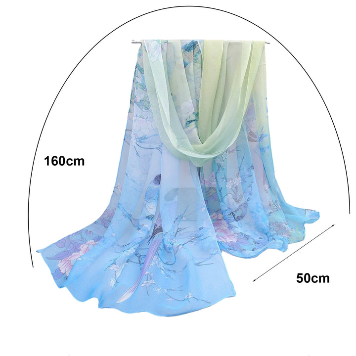 Chic Women Scarf Floral Print Bird Pattern Silky Colorful Wide Sunshade Chiffon Washable Travel Ladies Shawl Clothes Image 11